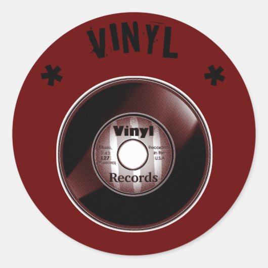 VINYL 45 RPMレコード、ブラック&レッド ラウンドシール (正面)