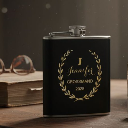 Vinyl flask with personalized black design  フラスク