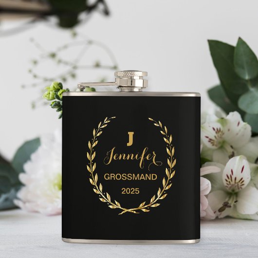 Vinyl flask with personalized black design  フラスク