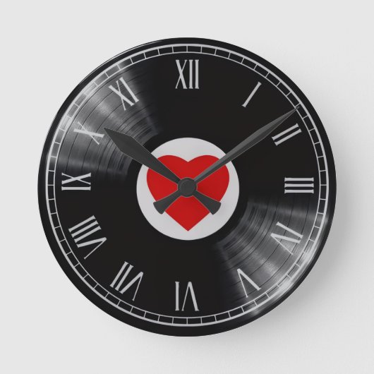 Vinyl record and music elements Watch ラウンド壁時計 (正面)
