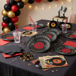 Vinyl Record Art Deco Birthday Paper Plate  ペーパープレート