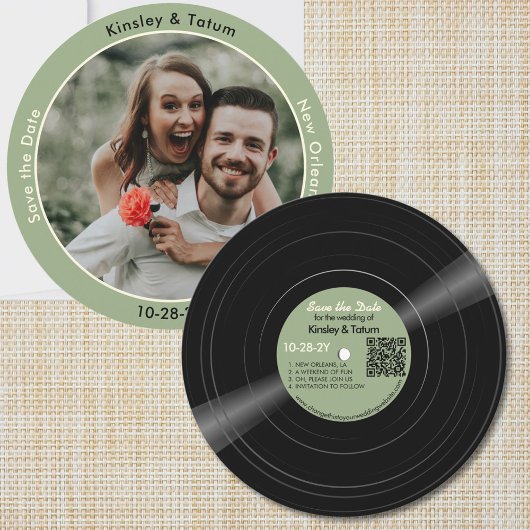 Vinyl Record Photo Green Wedding Save the Date  セーブザデート