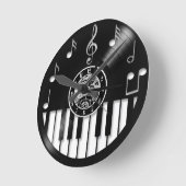 Vinyl record piano and music elements ラウンド壁時計 (傾斜)