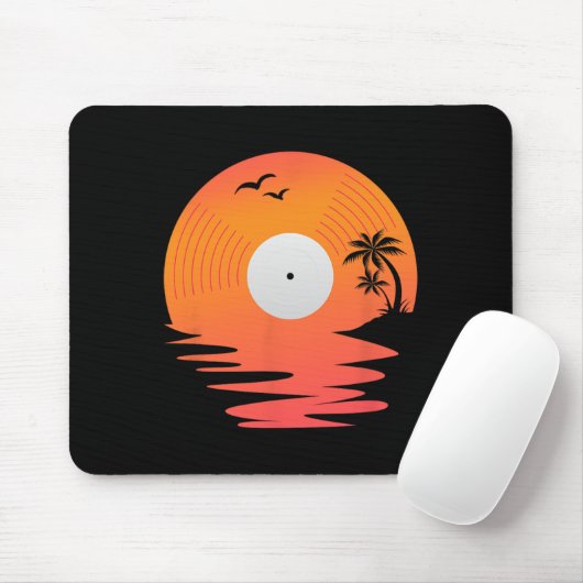 Vinyl Record Retro Disk Sea Beach Turntables Desig マウスパッド (マウス)