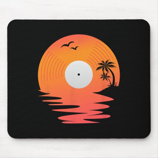 Vinyl Record Retro Disk Sea Beach Turntables Desig マウスパッド (正面)