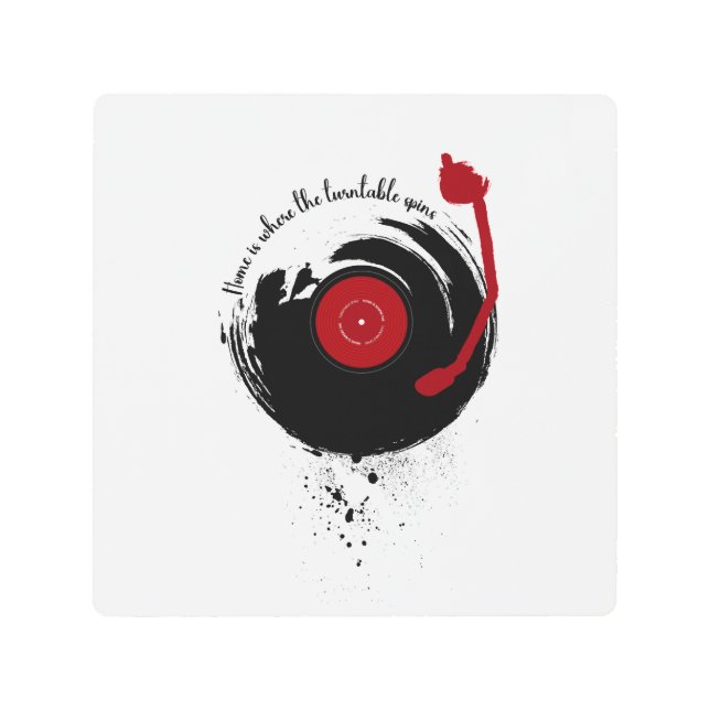 Vinyl Records Homeはターンテーブルの回転 メタルプリント (正面)