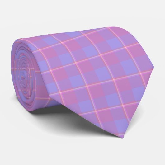 Viola and Dull Lavender Plaid Pink Neck Tie ネクタイ (ロール)