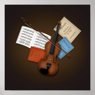 Viola & Bow on Pile of Music Booksカスタマイズ ポスター