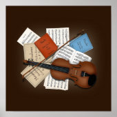 Viola & Bow With Books & Sheet Music Customizable ポスター (正面)