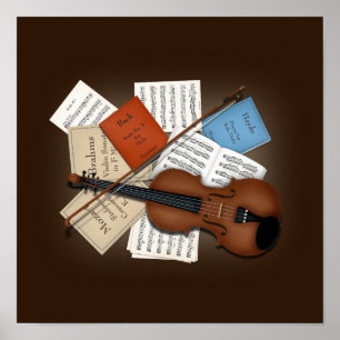 Viola & Bow With Books & Sheet Music Customizable ポスター
