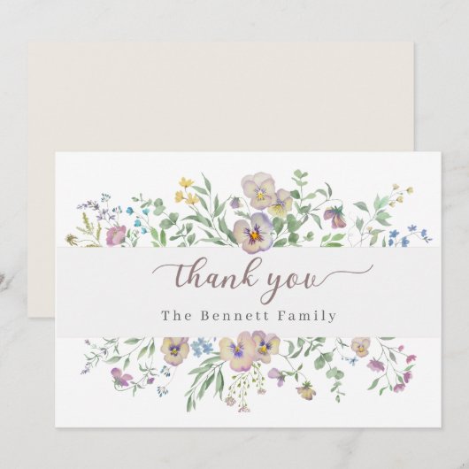 Viola & Eucalypt Floral Thank you Card 招待状 (正面/裏面)