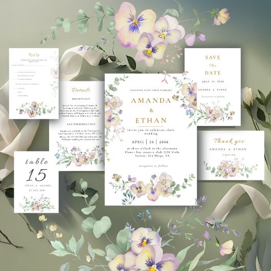 Viola Eucalypt floral Wedding Detail invitation 招待状