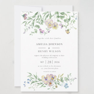  Viola eucalypt Floral Wedding Invitation 招待状