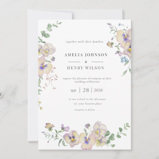 Viola & Eucalyptus Floral Wedding Invitation 招待状 (正面)