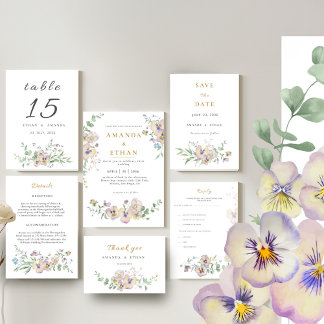 Viola & Eucalyptus Floral Wedding Invitation 招待状