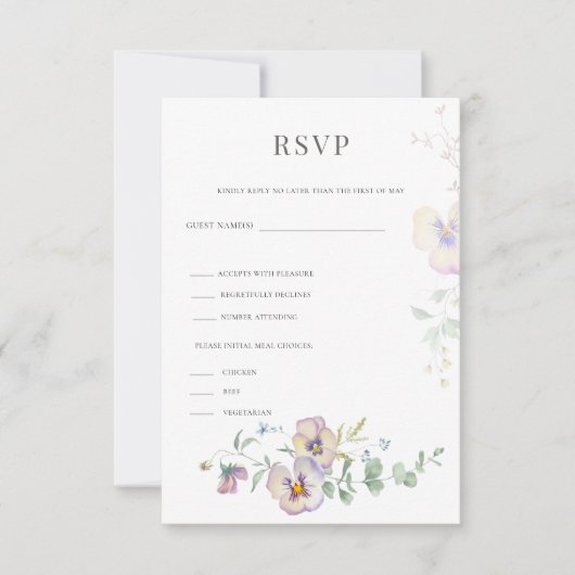 Viola & Eucalyptus Floral Wedding RSVP  Card (正面)
