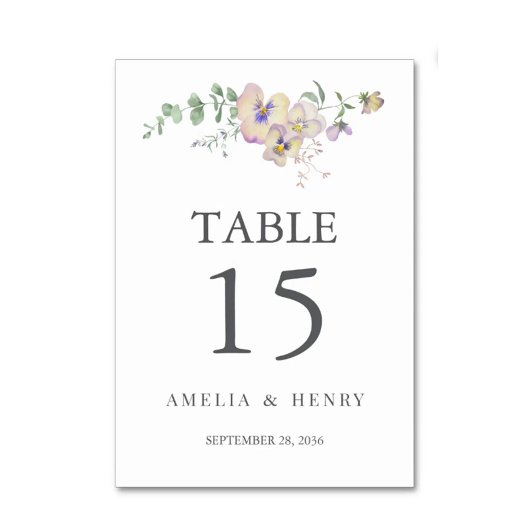 Viola & Eucalyptus Floral Wedding Table Number テーブルナンバー
