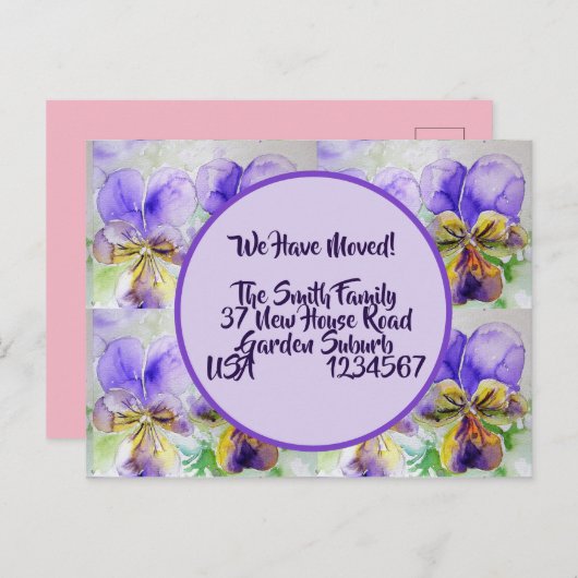 Viola Flowers新しい住所はがき、私たちは移動している ポストカード (正面/裏面)