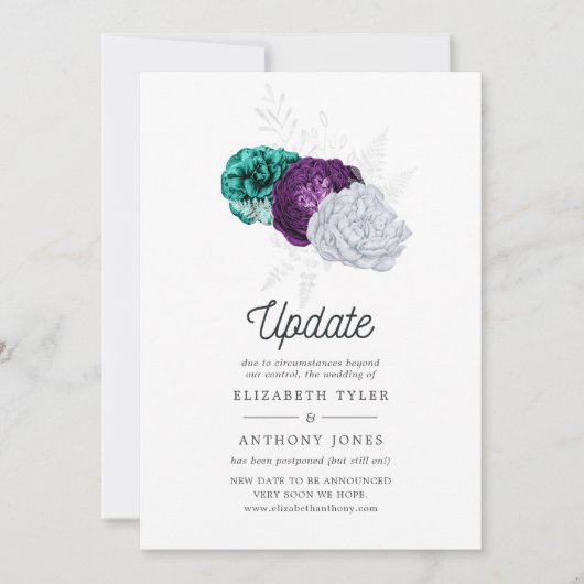 Violetと素朴ターコイズのフローラ結婚の更新 招待状 (正面)