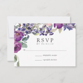 VioletとPlumのフローラ結婚式RSVP 出欠カード