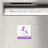 Violetシンプル Butterfly日付を保存結婚する マグネット (インサイチュ (食洗機))