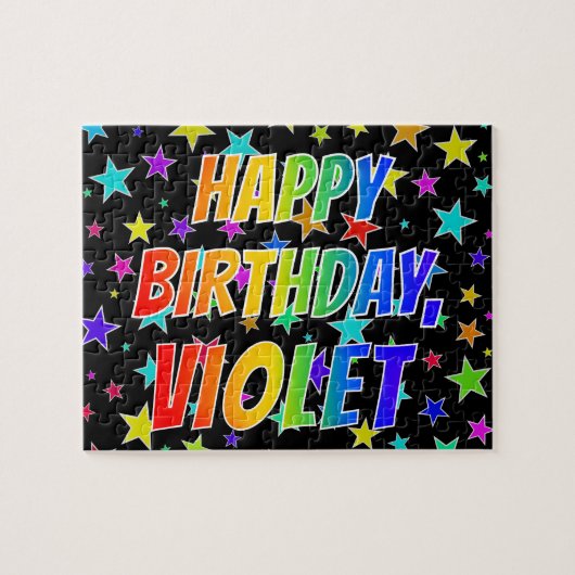 "VIOLET" お名前、楽しい "HAPPY BIRTHDAY" ジグソーパズル (横)