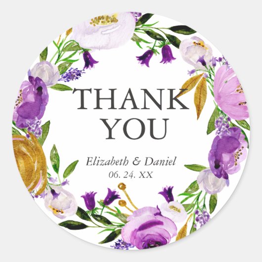 Violet & 結婚金ゴールドのThank You Round Sticker ラウンドシール (正面)