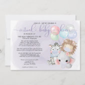 Violet 3かわいい動物のマスク仮想ベビーシャワー 招待状 (正面)