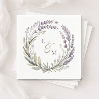 Violet and Sage Floral Wreath Wedding Napkin スタンダードカクテルナプキン