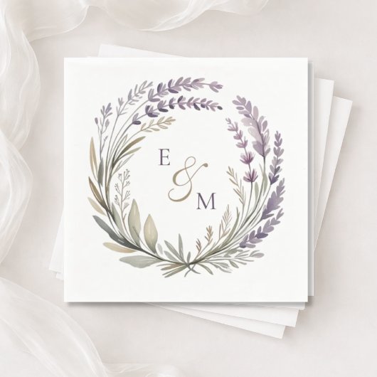 Violet and Sage Floral Wreath Wedding Napkin スタンダードカクテルナプキン