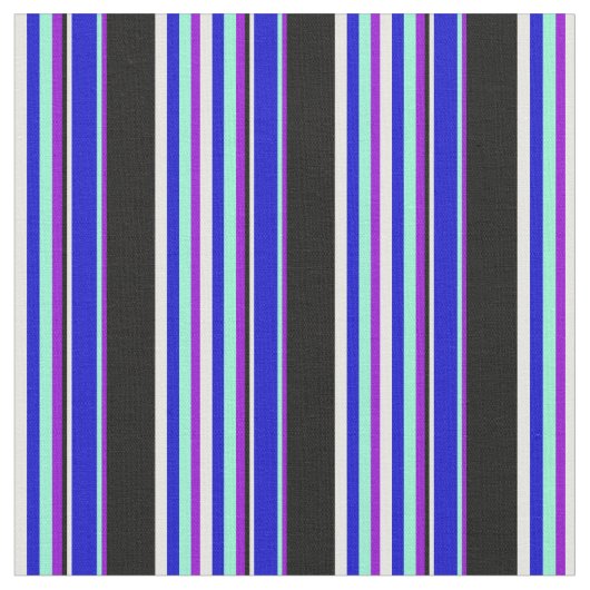 Violet、Aquamarine、Blue、Mint Cream & Black Lines ファブリック (クローズアップ)