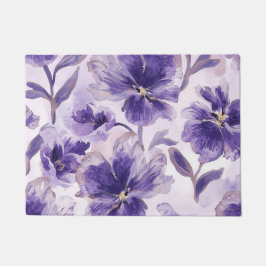 Violet Blooms Watercolor Purple Flowers Painted ドアマット