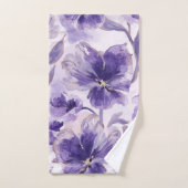 Violet Blooms Watercolor Purple Flowers Painted バスタオルセット (ハンドタオル)