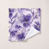 Violet Blooms Watercolor Purple Flowers Painted バスタオルセット (ウォッシュタオル)