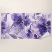 Violet Blooms Watercolor Purple Flowers Painted ビーチタオル (正面)