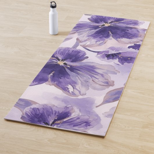 Violet Blooms Watercolor Purple Flowers Painted ヨガマット (インサイチュ)
