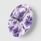 Violet Blooms Watercolor Purple Flowers Painted ラウンド壁時計 (傾斜)