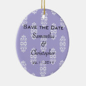 Violet Blue Damask Wedding Save the Date セラミックオーナメント (右)