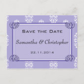 Violet Blue Damask Wedding Save the Date 案内ポストカード (正面)