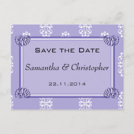 Violet Blue Damask Wedding Save the Date 案内ポストカード