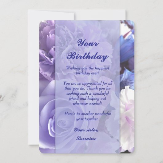 Violet Blue Rose Birthday Card 招待状 (正面)