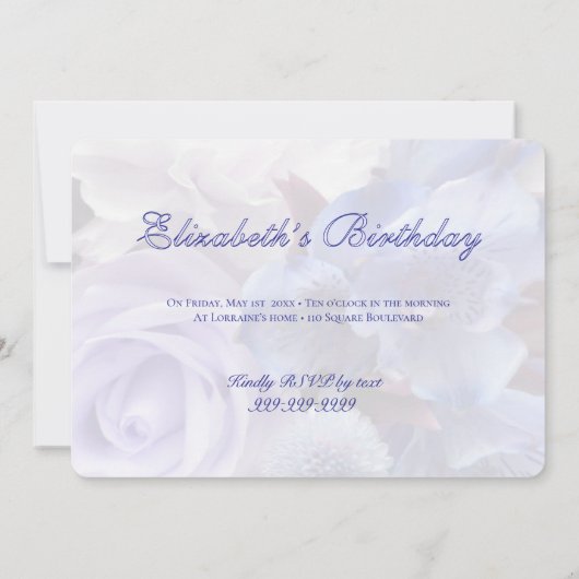 Violet Blue Rose Birthday Party Invitation 招待状 (裏面)