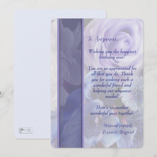 Violet Blue Rose Floral Birthday Card 招待状 (正面/裏面)