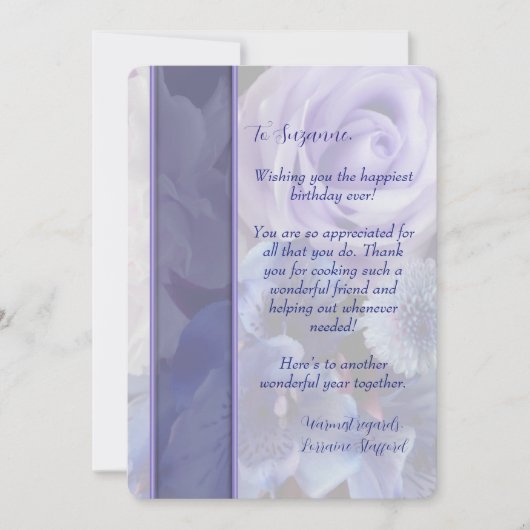 Violet Blue Rose Floral Birthday Card 招待状 (正面)