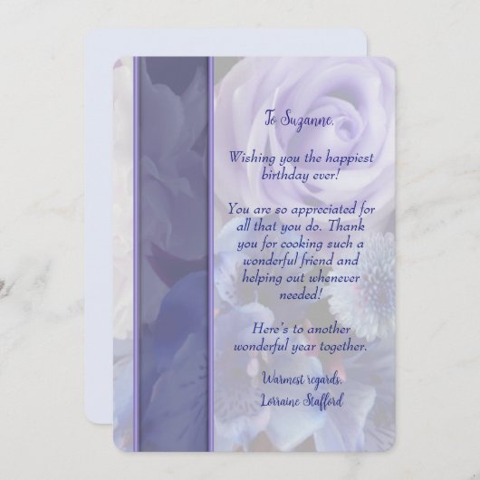 Violet Blue Rose Floral Birthday Card 招待状 (正面/裏面)