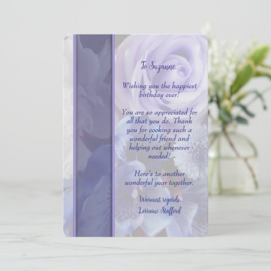 Violet Blue Rose Floral Birthday Card 招待状 (スタンド正面)
