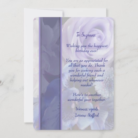 Violet Blue Rose Floral Birthday Card 招待状 (正面)