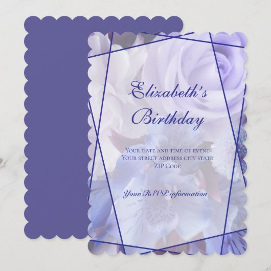 Violet Blue Rose Garden Birthday Invitation Card サンキューカード (正面/裏面)