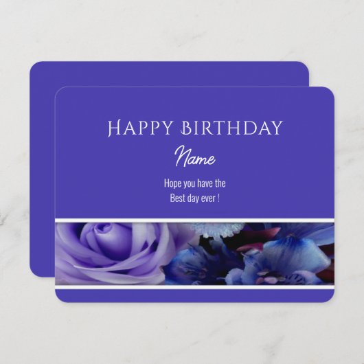 Violet Blue Rose Happy Birthday Greeting Card (正面/裏面)