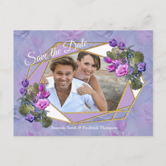 Violet-blue Waterカラーバラ&チューリップ金ゴールドc 案内ポストカード (正面)